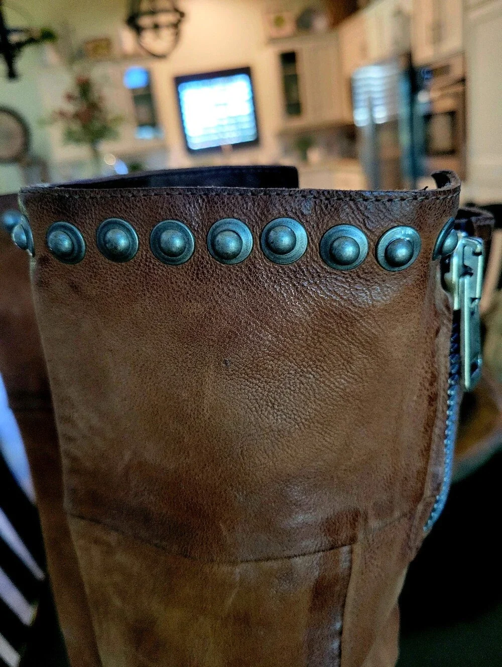 New A.S.98 Women’s Tall Brown Stud-Trim Leather Boots 37